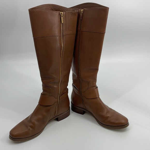 MICHAEL KORS Knee High Ankle Strap Leather Riding Boots 7.5 Caramel Brown *Fair* - Picture 7 of 10